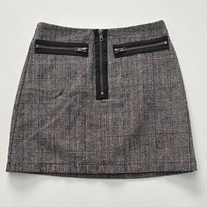 Black/White Checkered Mini Skirt with Zipper Detail